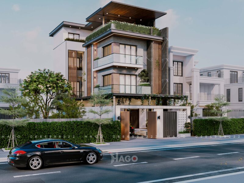 Mẫu nhà phố 3 tầng thiết kế mái bằng