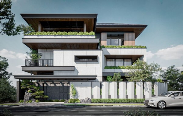 Thiết kế biệt thự 4 tầng có sân vườn xanh mát