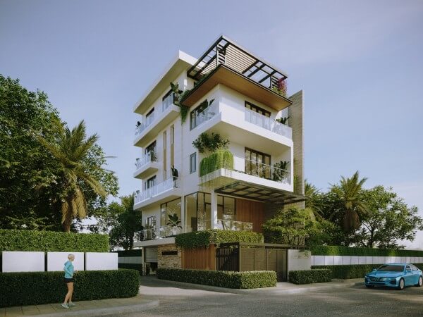 Thiết kế biệt thự 4 tầng có sân vườn trong lành